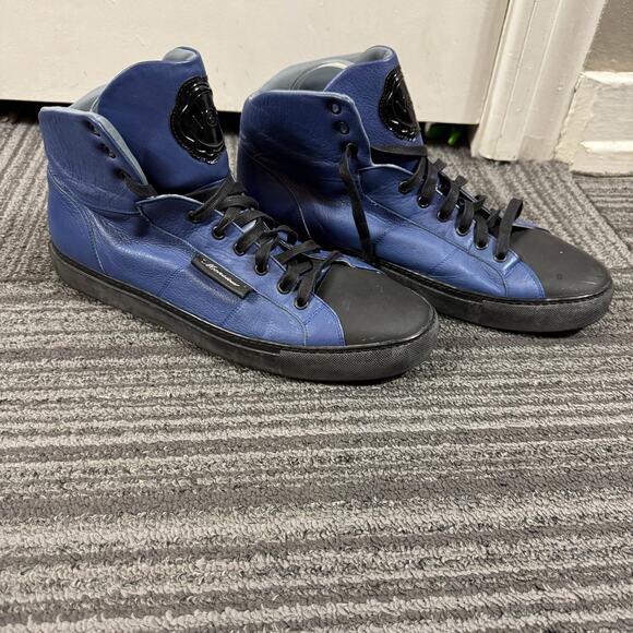 Viktor & Rolf Blue & Black Leather High Top Sneakers EU 44 Designer Luxury Shoes